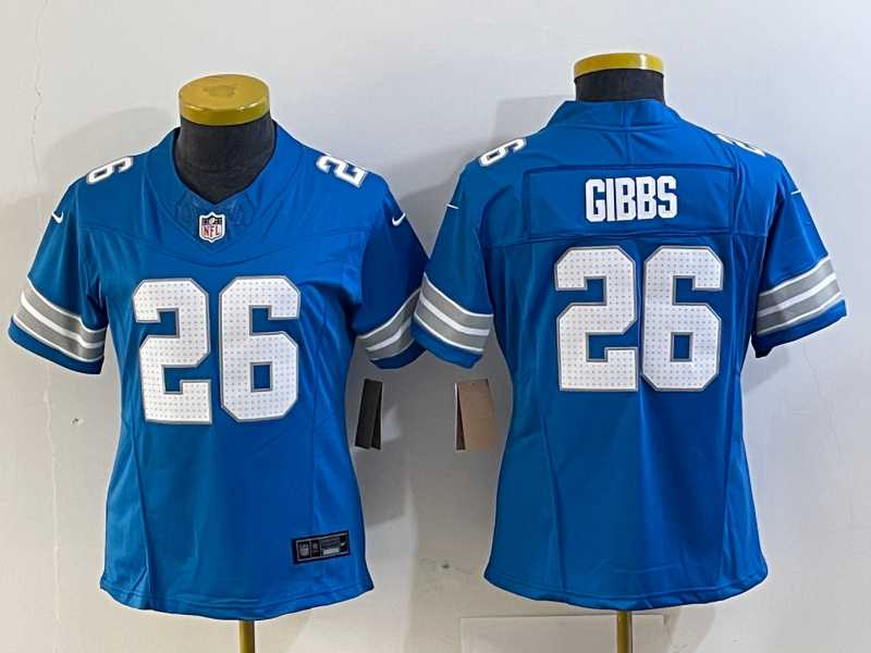 Womens Detroit Lions #26 Jahmyr Gibbs Limited Blue 2024 FUSE Vapor Jersey->women nfl jersey->Women Jersey